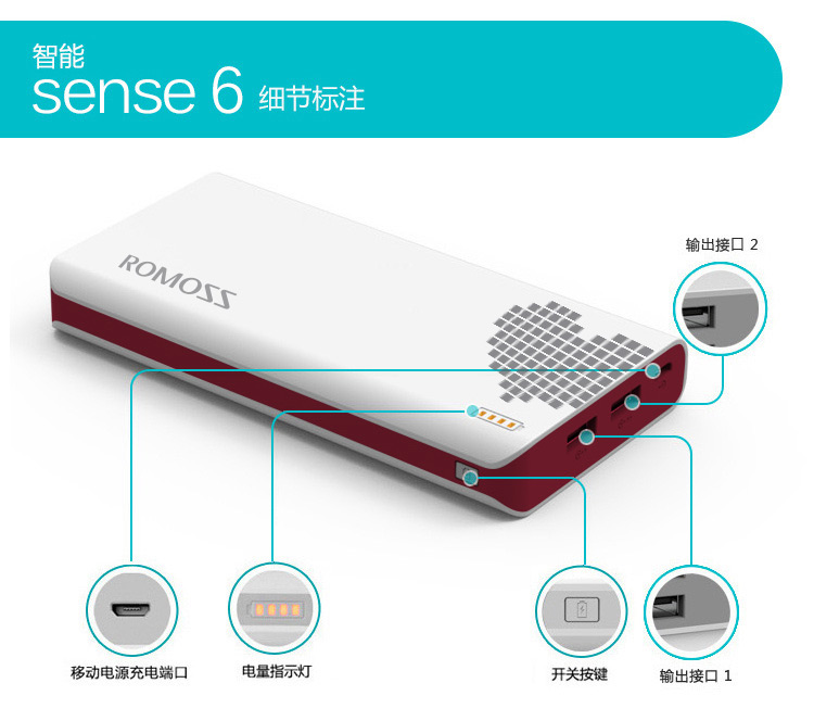 ROMOSS / Romans Sense6 20000M mAh dung lượng lớn sạc điện thoại di động phổ thông điện thoại di động
