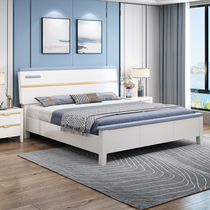 Solid wood bed Nordic modern simple white embossed bed 1 8 meters modern bedroom bed double wedding bed 1 5 princess bed