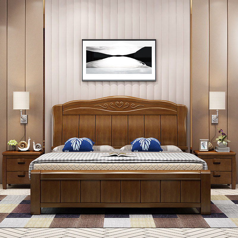 Solid wood bed Double bed 1 8 meters Modern simple new Chinese style Economy 1 5 meters double storage bed
