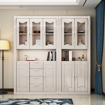 Chinese solid wood bookcase with door Simple modern glass door bookcase Study bookshelf locker Wooden cabinet free combination