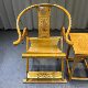 Three-Piece Set of Golden Nanmu Wood Armchairs, Large-Leaf Nanmu Imperial Chair, Circle Chair, Antique-Style Solid Wood Living Room Official Hat Chair Set