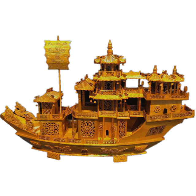 Golden Nanmu Wood Smooth Sailing Ship Model Ornament Living Room Vintage Decoration Hotel Company Opening Housewarming Gift