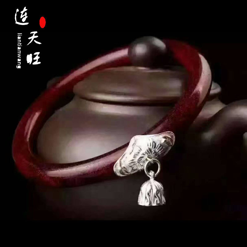 Small Leaf Purple Sandalwood Retro Silver Bracelet 925 Silver Inlaid With Accessories Fine Wood Bracelet Craft Gift Hem Accessories
