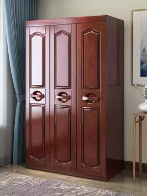 Chinese-style solid wood wardrobe Household bedroom simple modern log storage cabinet open door wooden overall large wardrobe