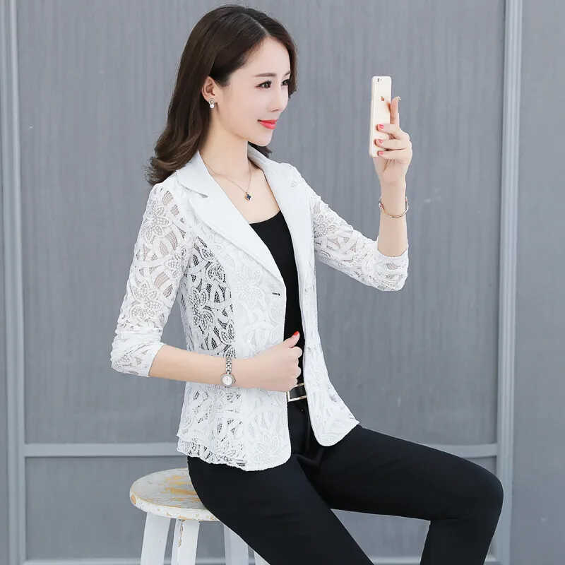 Lace Blazer for Women, Summer 2025 New Korean Style, Fashionable Hollow-Out Plus Size Short Suit, Thin Jacket Lace Blazer for Women, Summer 2025 New Korean Style, Fashionable Hollow-Out Plus Size Short Suit, Thin Jacket
