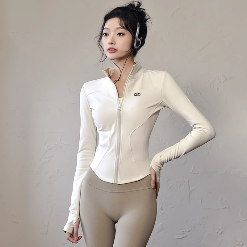 Aloactive Sun Protection Sports Jacket Women's Tight-Fitting Breathable Quick-Drying Yoga Wear Long-Sleeved Running and Cycling Fitness Clothing