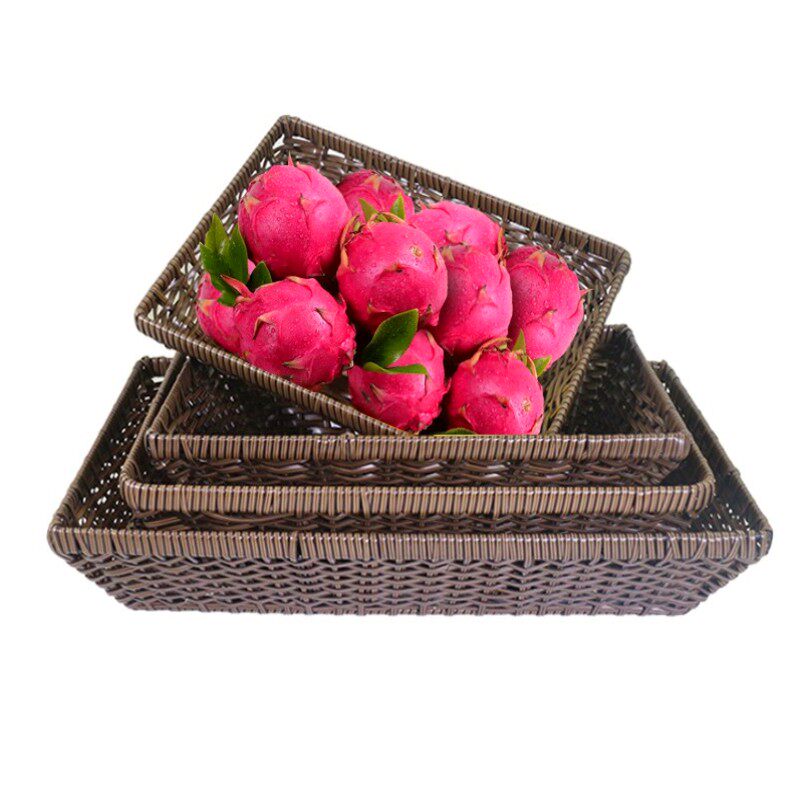 Square Imitation Vine woven fruit basket Vine Woven Shelving Basket Plastic Basket Containing Basket Supermarket Fruit Display Basket Vegetable Basket