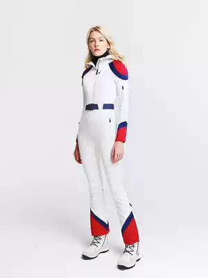 Perfect Moment Women's one-piece ski suit Waterproof and windproof plus velvet Thin hooded belt double board suit