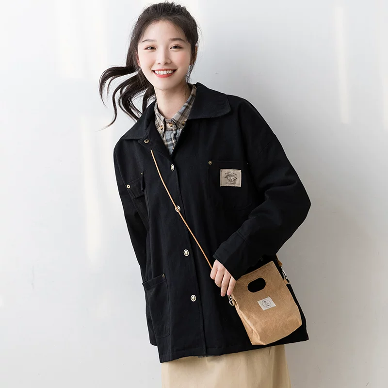 Tide, spring autumn black short thin retro jacket, 2021 collection, loose fit