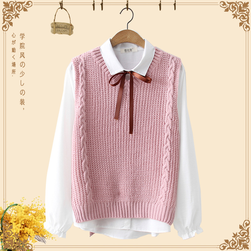 College Wind Girl Casual Sweater Waistcoat Waistcoat Waistcoat Vest Beginner High School High School Girl Girl V collar knit for two pieces