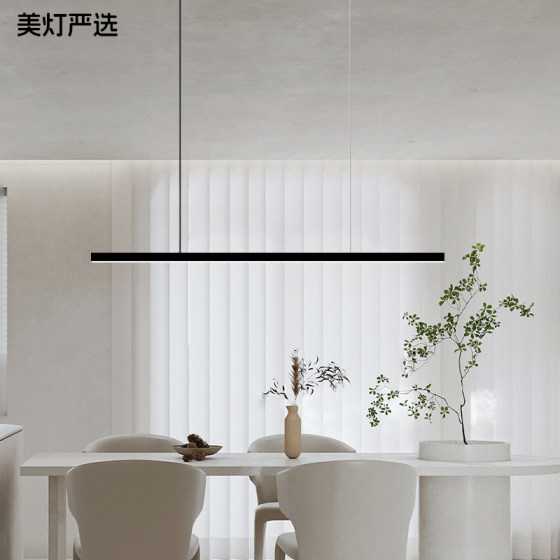 Italian Minimalist Black Restaurant Chandelier Strip Light All-Copper Led Light Luxury Linear Bar Table Dining Table Office Light