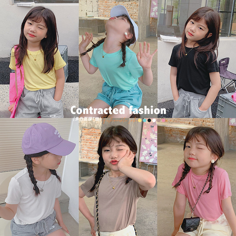 Salted egg shrimp rice girl sucks mask T-shirt baby summer dress pure blouse children's short sleeve coat