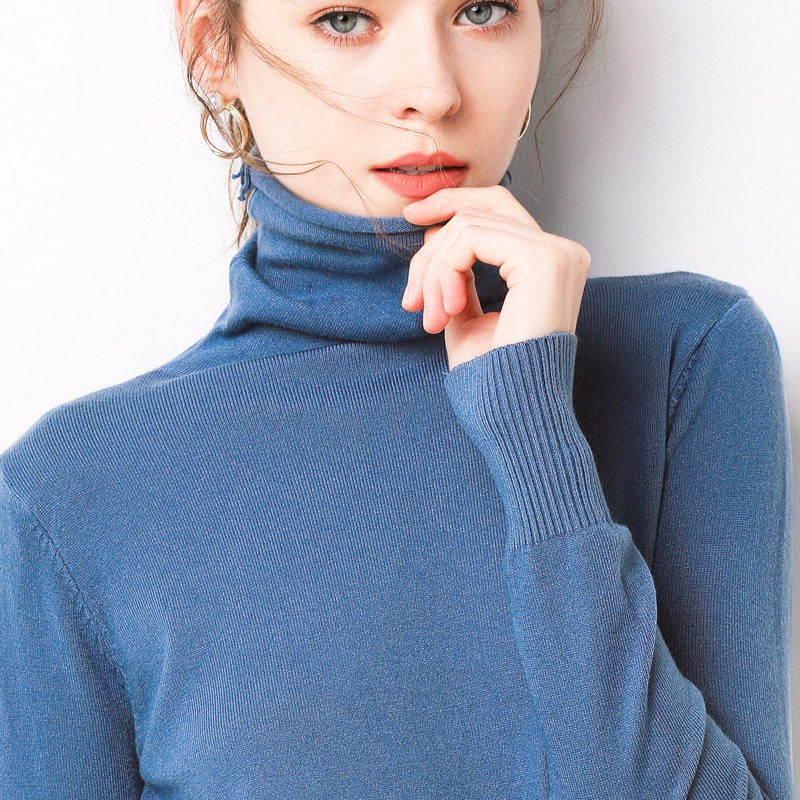 2019韩版女套头纯色修身时尚打底衫高领针织衫显瘦百搭堆堆领毛衣