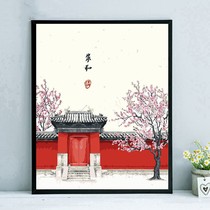Digital oil painting Chinese style handmade diy living room hand painted oil Triple decorative painting pastoral retro painting