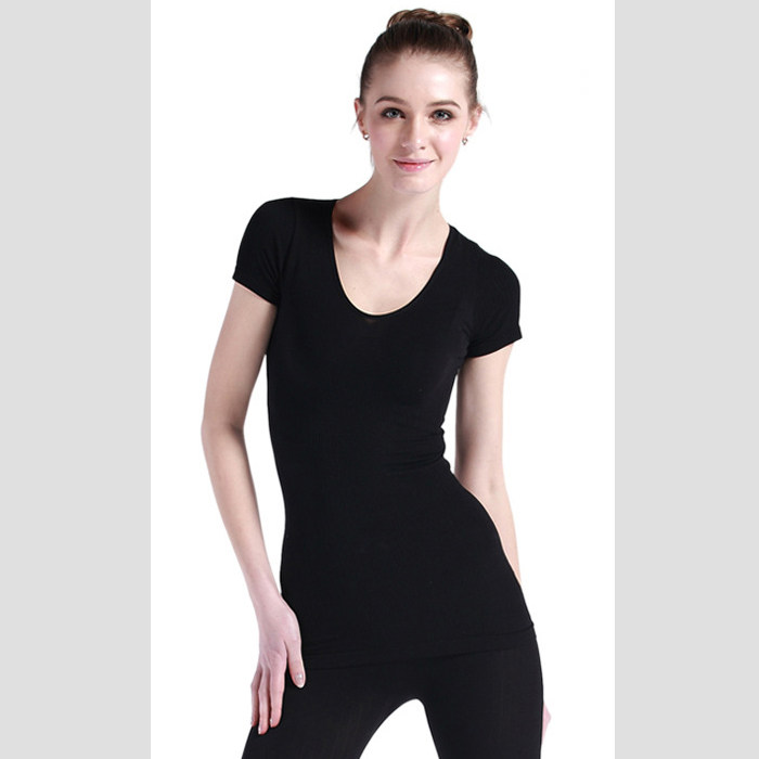 Japanese women's short-sleeved body lingerie dance top silk skin care seamless tight T-shirt base coat
