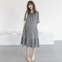 2021 new gestational woman in summer loaded with knee-length dress shirt with long skirt in summer pure cotton shirt with dress