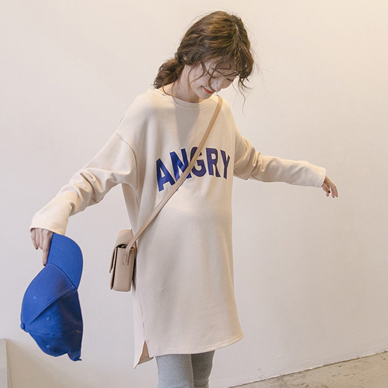 Pregnancy Pure Cotton Blouse Inner Lap T-Shirt Spring Autumn Season New Pregnancy Woman dress Long sleeves Korean version for long version Loose Clothing