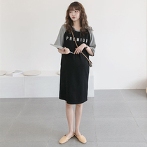 2022 new gestational woman in summer clothes loose Korean version casual T-shirt skirt splicing sleeve T-shirt dress with long style dress