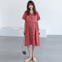 Pregnant woman summer dress dress Dress Lactation Pure Cotton Skirt Summer Cotton Hemp Korean Version Fashion Shirt Suit Long Dress Summer