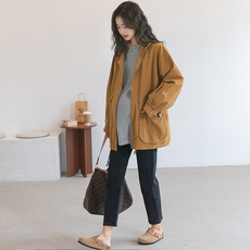 Пальто для беременных 孕妇装秋季新款韩版时尚款宽松大码显瘦长袖翻领纯色风衣外套