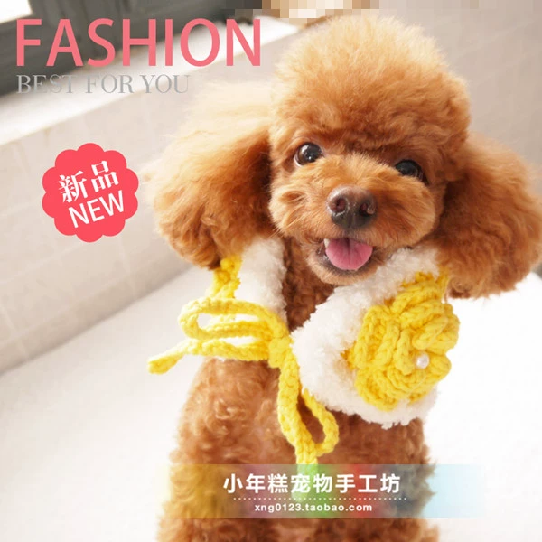 Bánh gạo nhỏ độc quyền quần áo thú cưng Teddy cat dog handmade len? Trung Quốc phong cách ba chiều hoa lớn khăn - Quần áo & phụ kiện thú cưng