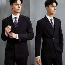 First dust First dust double breasted suit mens suit business formal British trend vertical striped groom suit wedding gift