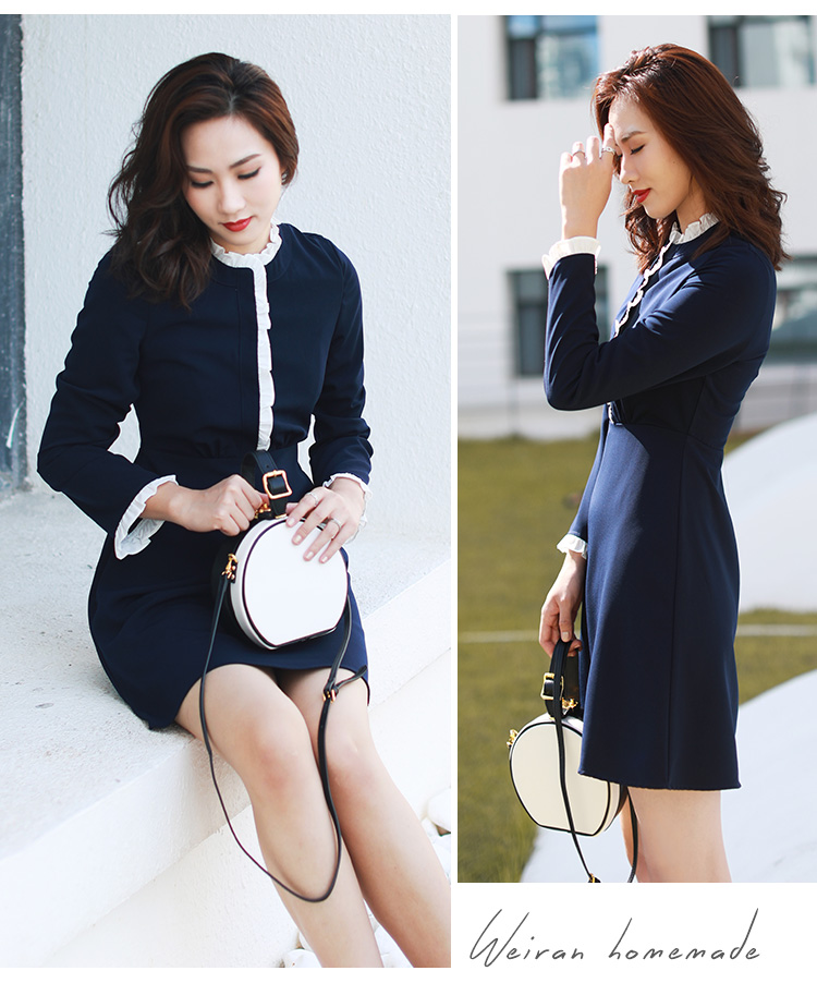 Micro-cork ren Một chiếc váy từ mùa xuân 2019 mới lớn màu đỏ retro khí chất chiến đấu nhận eo phụ nữ - A-Line Váy váy chữ a ngắn