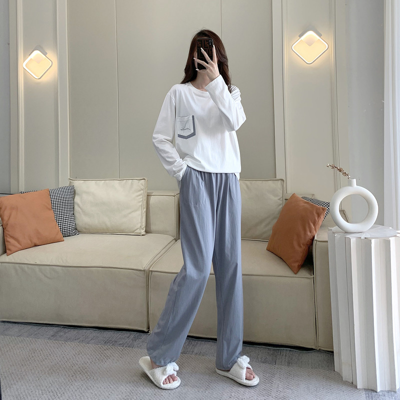 Spring and Autumn Extra Long Homewear Set for Tall Girls 175cm, Pajamas and Pants Set, Pure Cotton Knitted Cotton