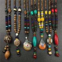 Net red accessories design sense neck accessories summer wild men and women retro ethnic sweater chain long wooden pendant