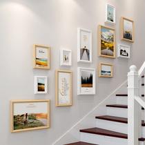 Staircase photo wall decoration modern minimalist creative solid wood corridor wall pendants European-style wall hanging paintings free of punch