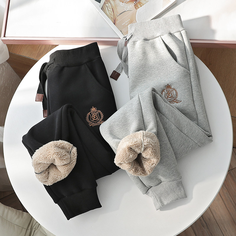 Winter large size lamb down sweatpants women fat mm pants 200 pounds thick plus fleece sweatpants outside wear warm women's pants