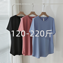 Large code sports t-shirt female summer loose running 200 catty training speed dry fitness clothes Fat mm short sleeve yoga jacket