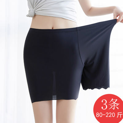 Anti-light ice silk traceless leggings female thin shorts fat MM large size safety pants do not roll the safety bottom pants summer