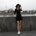 Váy đen 2020 phụ nữ khí chất eo thon giảm béo v-cổ a-line Váy Hepburn kiểu váy đen nữ nhỏ mùa hè - Váy eo cao