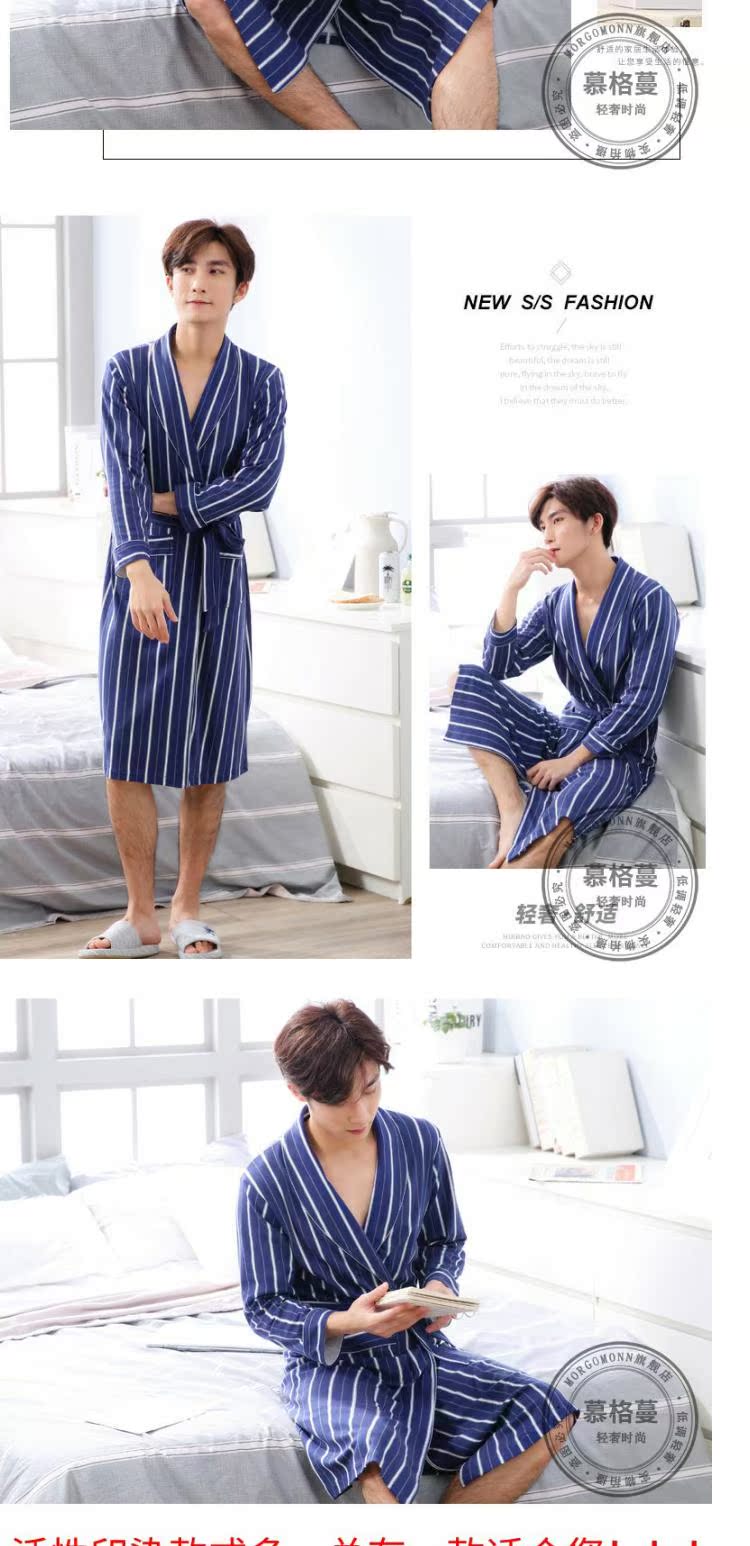 Áo ngủ cotton nam MORGOMON cộng với phân bón XL áo choàng mùa thu mùa thu cotton dài kimono WC816 - Night Robe đồ ngủ nữ mùa đông