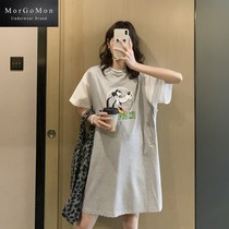 MORGOMON gestational woman in summer clothing T-shirt dress Korean version cartoon in long style spicy mother casual leave of two pieces LL0816