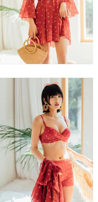 MORGOMON áo tắm nữ size lớn gợi cảm bikini dài tay ba mảnh dễ thương áo tắm nước nóng Nhật Bản SY0420 - Bikinis