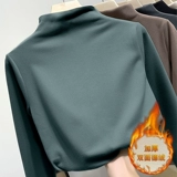 Бархатная приятная телу демисезонная утепленная белая утепленный лонгслив, высокий воротник, в западном стиле