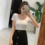 Белая приталенная сексуальная футболка, короткий рукав, коллекция 2022, в обтяжку