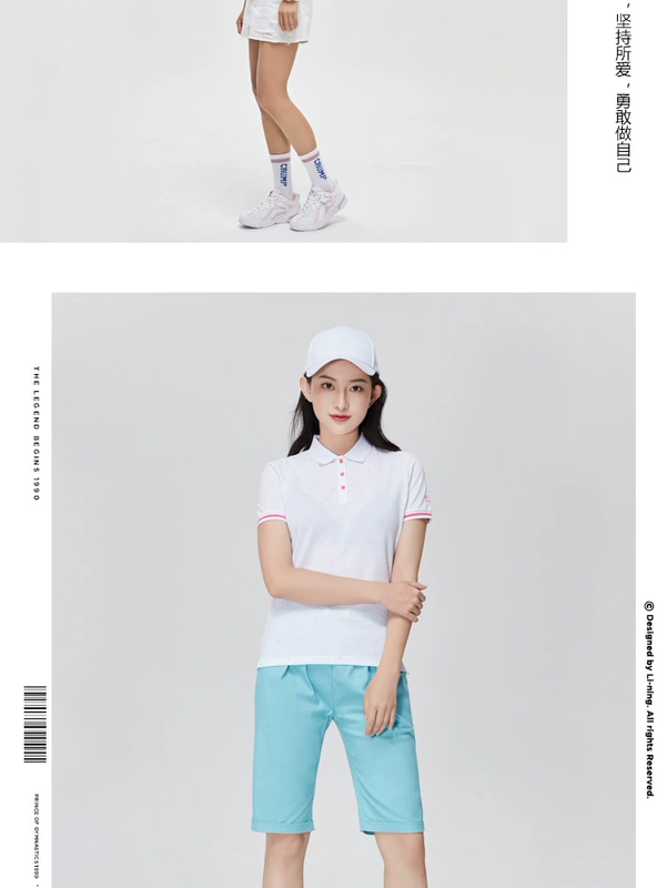 Li Ning ngắn tay áo polo nữ 2019 mới mùa hè ve áo màu rắn thể thao thời trang giản dị áo sơ mi POLO - Áo polo thể thao