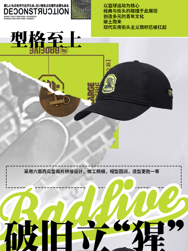 Li Ning xXLARGE đổ nát loạt BAD FIVE mới 2019 mũ bóng chày nam và nữ mới có cùng mũ thể thao - Mũ thể thao nón kết nam