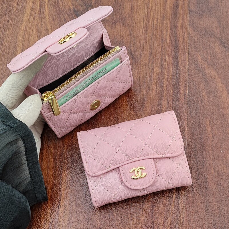 Caviar Coin Purse Card Holder for Women 2026 New Model Wallet Pink High-End Document Storage Quilted Cf Compact Fragrant Milk