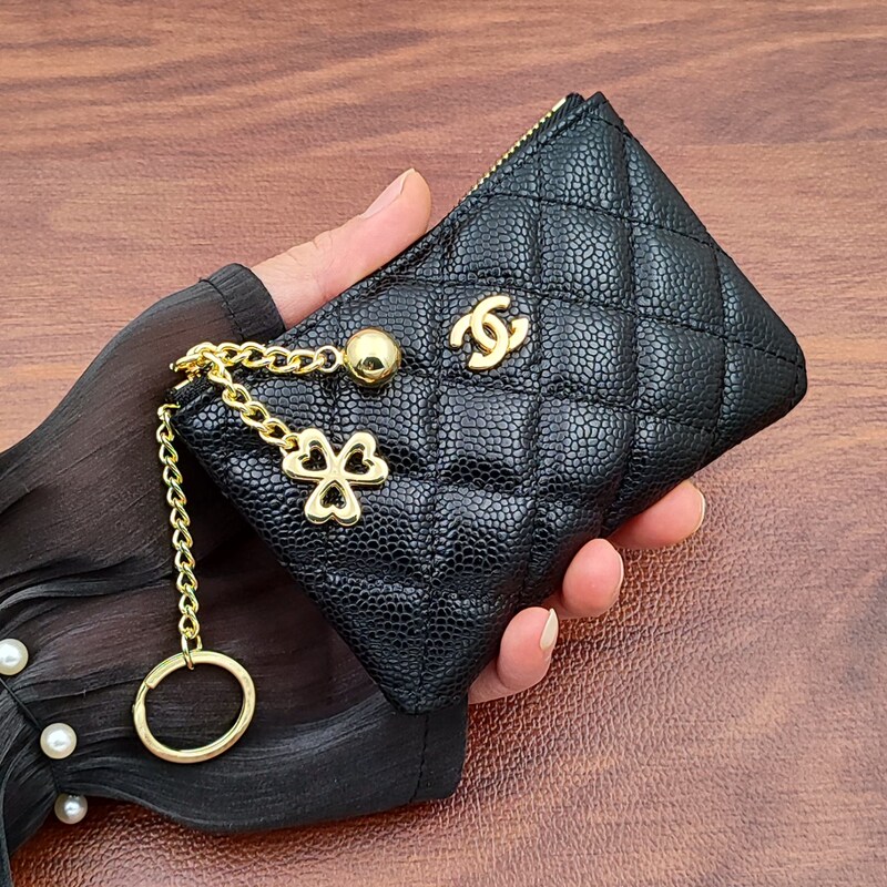 Caviar-Patterned Zippered Coin Purse Card Holder Genuine Leather 2025 New Model Coin Key Pouch Lipstick Cf Small Bag Fragrance Milk