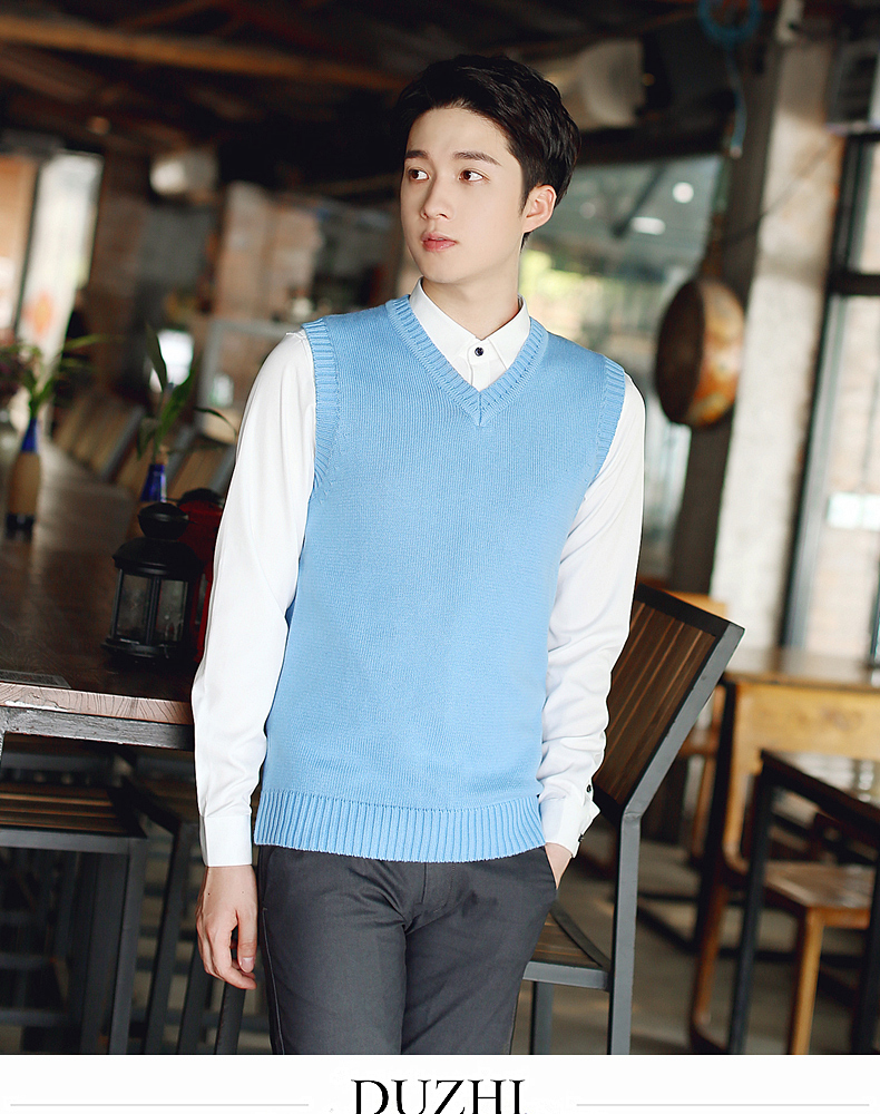 Áo len nam vest len ​​không tay áo len cổ chữ V dệt kim cotton trẻ trung phiên bản Hàn Quốc áo ba lỗ trắng