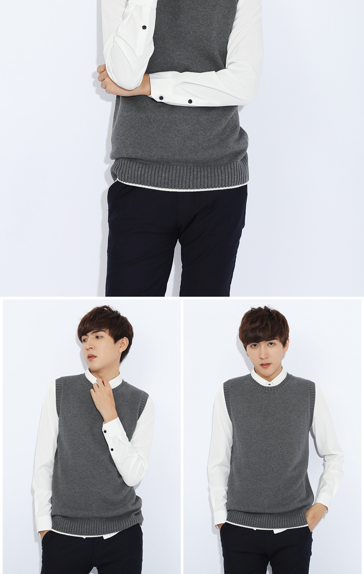 Solo nam cổ tròn lông vest nam áo len vest không tay áo len rắn màu áo len vest vest áo cardigan nam