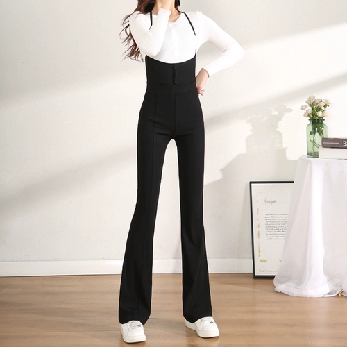 Черные штаны, весенний летний комбинезон, тонкая труба для отдыха, штаны-клёш, высокая талия