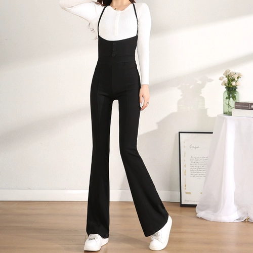 Черные штаны, весенний летний комбинезон, тонкая труба для отдыха, штаны-клёш, высокая талия