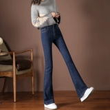 Мегафон, джинсы, весенние штаны, мягкие эластичные штаны-клёш, высокая талия, новая коллекция, по фигуре, облегающий крой