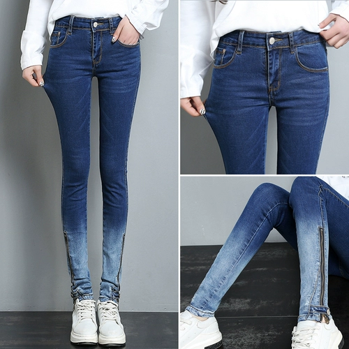 Джинсы, осенние штаны, эластичный карандаш, градиент, 2021 года, в обтяжку, по фигуре