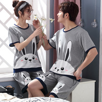 Couple pajamas womens summer pure cotton short-sleeved Korean version of cute summer mens thin cotton home clothes two-piece suit